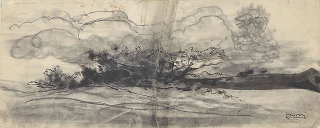 LANDSCAPE WITH BUSHES AND CLOUDS