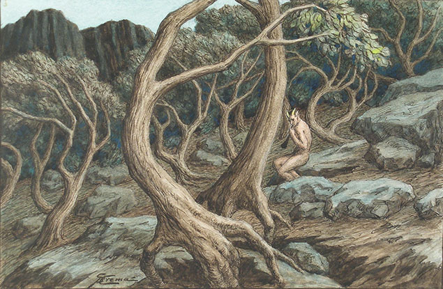 A SATYR PLAYING PIPE IN A WOOD