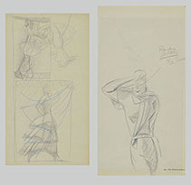 A SHEET OF STUDIES FOR TWO ADVERTISING POSTERS (La Rinascente on the recto and Radio Safar on the verso)