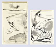 TWO SKETCHES REPRESENTING BOATS IN THE LAGOON