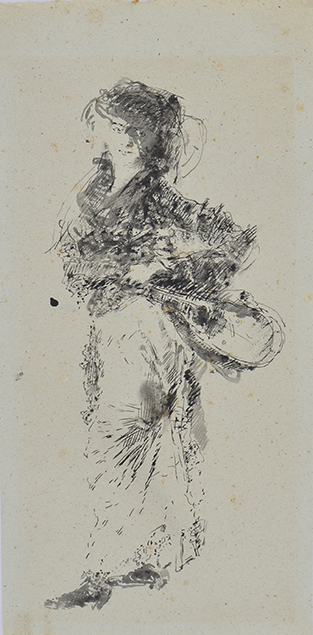 SKETCH OF A STANDING FEMALE FIGURE WITH A MANDOLIN